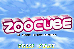 ZooCube title screen for GameBoy Advance